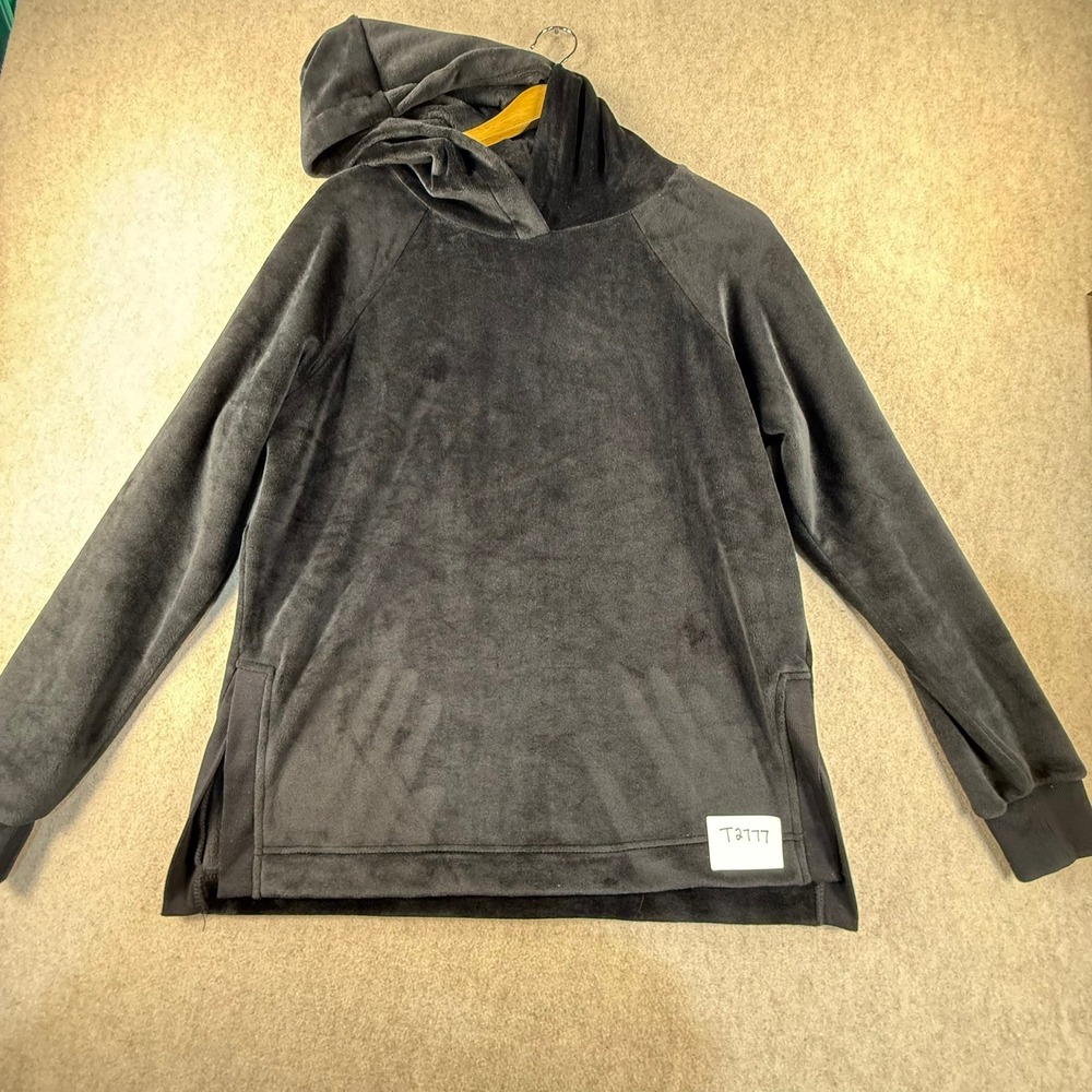 Members Mark Plush Hoodie Womens Medium Black Faux Fur Pullover Raglan Sleeve